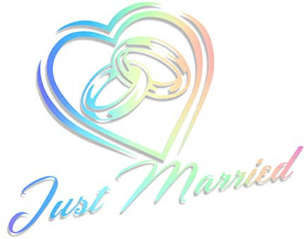 Decus Wedding Just Married Hochzeit Ringe L 0292 (Oil Slick Hologramm) // Sticker OEM JDM Style Aufkleber