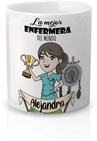 Yujuuu! | Taza Personalizable con Nombre | Taza cerámica para Regalo Original Profesión Enfermera. Resistente 100% al microondas y lavavajillas. (Diseño 04) Frase la Mejor Enfermera.