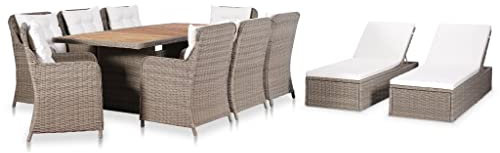 vidaXL Gartenmöbel Set 11-TLG. Gartengarnitur Sitzgruppe Gartenset Sitzgarnitur Esstisch Gartentisch Stühle Sonnenliege Poly Rattan