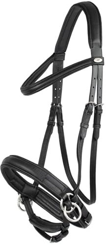 Marengos - Trensenzaum Soft gebisslos Comfort | Trense aus Leder & mit anatomisch geformtem Genickstück | Zaumzeug mit Zügel & Edelstahlbeschlägen | Größe Warmblut | Pferde Zubehör in schwarz