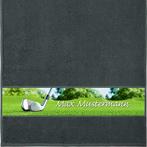 Manutextur Handtuch Mit Namen - Personalisiert - Golf-Motiv - Viele Farben - Dusch-Handtuch - Anthrazit - 50x100 cm - Persönliches Geschenk Mit Wunsch-Motiv und Wunsch-Name