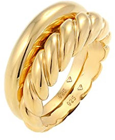 Elli Ring Damen Bandring Set Twisted Blogger Chunky Trend Bi-Color in 925 Sterling Silber Vergoldet