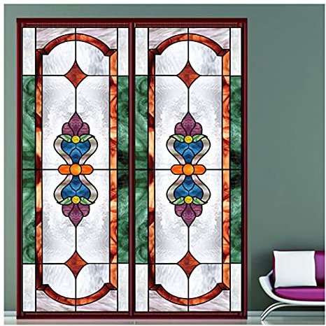 Siunwdiy Fensterfolie,fensterfolie sichtschutz, Sichtschuzfolie Dekorfolie Privatsphäre Milchglasfolie Statisch Haftend Bunte Kirche Fensteraufkleber,A,30x120cm(12x47)