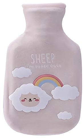 LZHLMCL Wärmflasche Zur Bewässerungwinter Wassereinspritzung Flanellabdeckung Wärmflasche Mädchen Handwärmer Warmer Palast Warmer Magen Wassereinspritzung Typ Isolierung Tasche Beige Schaf
