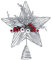 Ornativity Silver Star Baumspitze – Weihnachten Glitzer Silber Stern Weihnachtsbaum Top Dekoration mit silbernen Glocken und Mistelzweig und roten Beeren