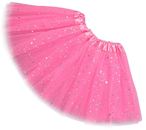 Ugitopi - Gonna tutù da Bambina, con Paillettes Luccicanti, in Tulle, a Strati, Deep Pink