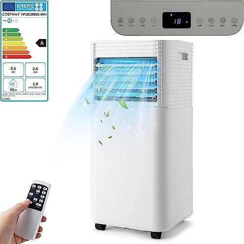 COSTWAY 9000BTU Aire Acondicionado Portatil Silencioso,Aire Acondicionado Portatil Bajo Consumo 4 en 1 con Enfriamiento Deshumidificador Ventilador,Temporizador 24 Horas, 20㎡+, Blanco