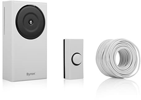 Kit de Sonnette Byron DBW-24031 - Bouton, Carillon et câble - 90 DB