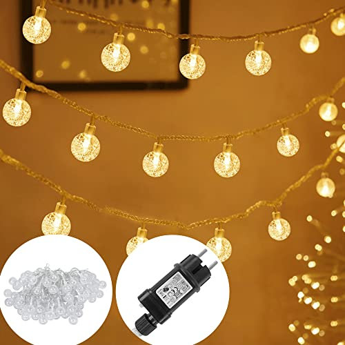 UISEBRT LED Lichterkette Außen Innen Warmweiß Kristall Kugeln Lichterketten 20M 160LED mit 8 Leuchtmodi, Dekoration Weihnachten, Halloween, Hochzeit, Party, Wasserdicht IP44 (Transparente Linie)