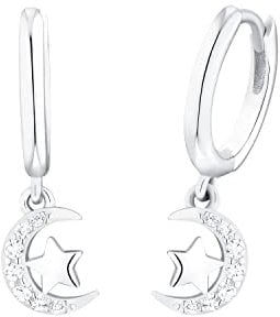 Prinzessin Lillifee Creolen 925 Sterling Silber Mädchen Kinder Ohrschmuck, mit Zirkonia synth., 2 cm, Silber, Mond/Sterne, Kommt in Schmuck Geschenk Box, 2035294