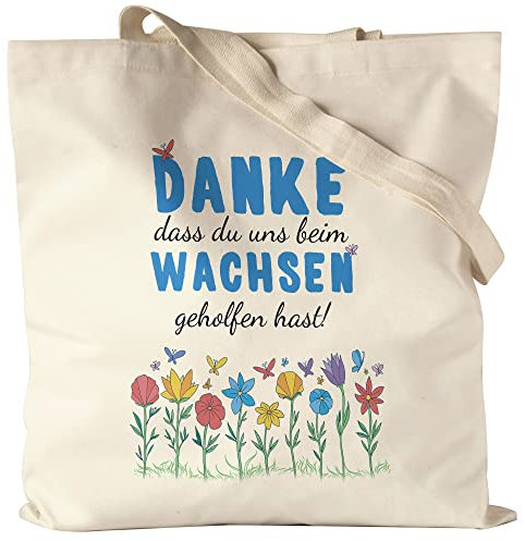 Hey!Print Danke dass du uns beim Wachsen geholfen hast Jutebeutel Stoffbeutel Canvas Abschiedsgeschenk Erzieherin Tagesmutter Kindergarten