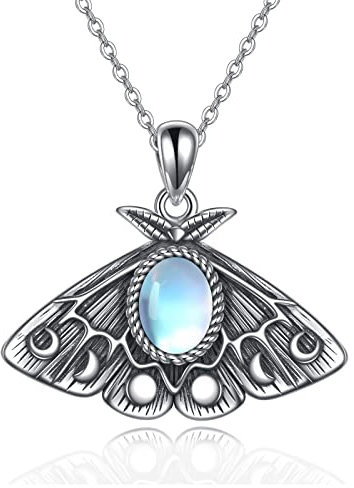 AXELUNA Motte Mondstein Halskette Sterling Silber Motte Anhänger Witchy Schmuck für Frauen Mond Mädchen