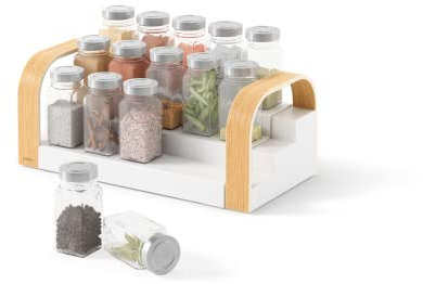 Umbra Bellwood Dreistufiges Gewürzregal, Erweiterbarer Küchen Organizer, Weiss/Natur