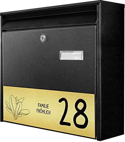 banjado® Burg-Wächter® Briefkasten schwarz mit graviertem Namen/personalisierter Briefkasten 32x36x10cm / Postkasten/Briefkasten ohne Zeitungsfach/Briefkasten mit Namensschild