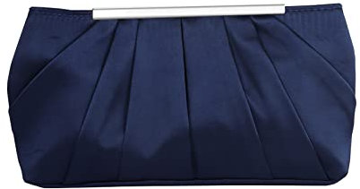 Lollanda Clutch-Handtasche für Damen, elegant, plissiert, Satin, Clutch, Handtasche für Rosen, Abend, Abschlussball, Party, Hochzeit, dunkelblau, 20Inches, medium