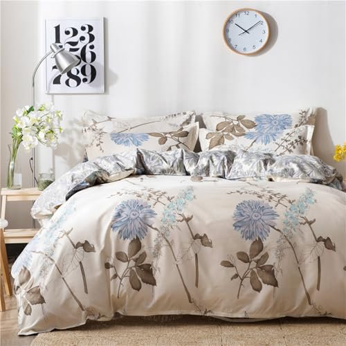 Tospass Bettwäsche 200x200 cm 3 Teilig Blumen Weiß Beige Modern Floral Bettwäsche Set Mädchen Bettbezug Weiche Mikrofaser Wende Bettwäsche 1 Deckenbezug mit Reißverschluss 2 Kissenbezug 80x80 cm