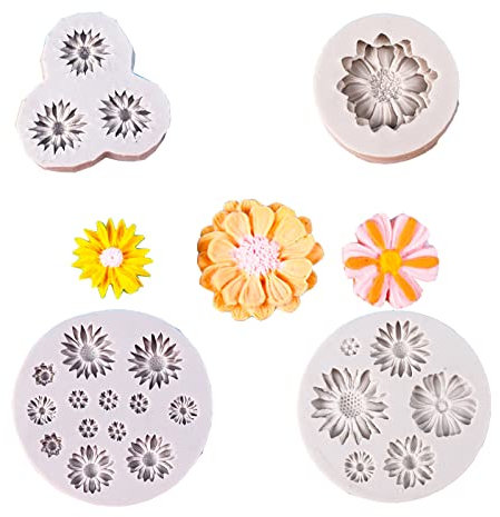 Eabdice 4 Pezzi Mini Fiore Stampi In Silicone, Margherita Stampo Da Forno In Silicone, Per Fondente, Decorazione di Torte, Accessori per Il Fai Da Te