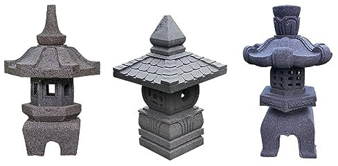 IDYL 3er Set | 3X Stein-Laterne Lampe Yukimi aus Lavastein in verschiedenen Ausführungen | Frostfest | Höhe 50 cm | massives Naturprodukt | Dekorativ für Wohnrau Teelicht geeignet