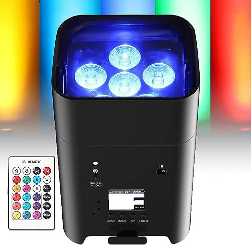 HYQNG Cordless Par Light 6x18W RGBWA+UV Uplighting, 8800mAh Battery Powered Stage Lights with APP,Remote and DMX Control, LCD Screen, for DJ Live Show Wedding Event Church Uplights for Events black