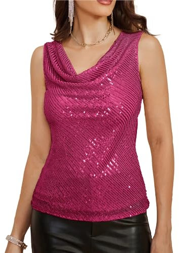Party Cocktail Club Sexy Ärmelloses Sparkle Shimmer Weste Wasserfall-Auschnitt Solid Farbe Oberteil für Sommer Rosarot L