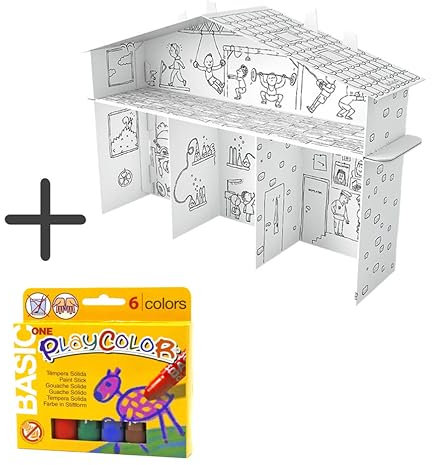 Generisch Haus aus Pappe Set inkl. Stifte Spielhaus Boys World zum Aufbauen und Ausmalen 67 x 52 x 18 cm
