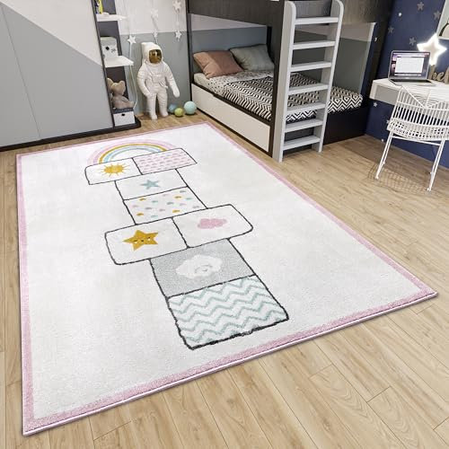 Hanse Home Adventures Kinderteppich -Hüpfkästchen, Hüpfspiel Muster Teppich Junge Mädchen für Kinderzimmer, Spielzimmer, Jugendzimmer, Wohnzimmer - Rosa, 120x170cm