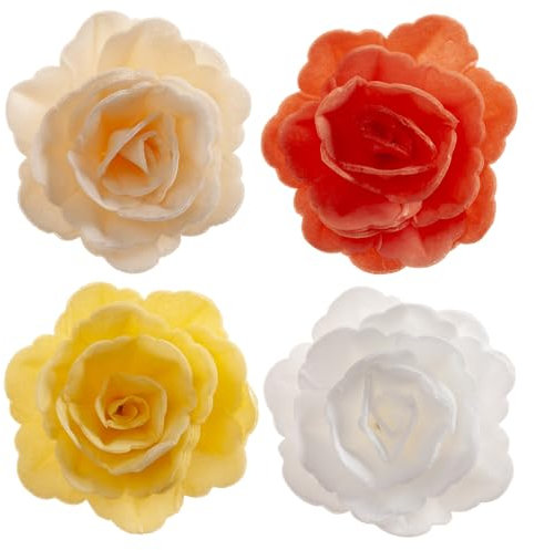dekora | Roses D'Automne En Gaufrette, Fleurs Comestibles pour Gâteaux, sans sucre, sans gluten, sans lactose, couleurs assorties, Décoration Gâteau pour Anniversaire, Mariage, Baptême, Gender Reveal