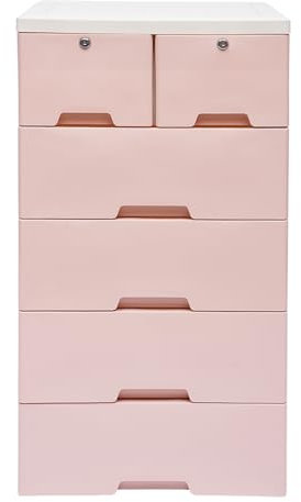 HarBin-Star Cassettiera con 6 cassetti, cassettiera con ruote universali, per armadio, soggiorno, corridoio, camera da letto, ufficio (rosa)