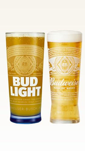 Ulimate Budweiser Pint Glasses Pack | Pint Glass | Offical Mercandise | 1x Budweiser 1x Bud Light | Bud | King of Beers | Man Cave | Pints at Home | Accessories | PerfectDraft |