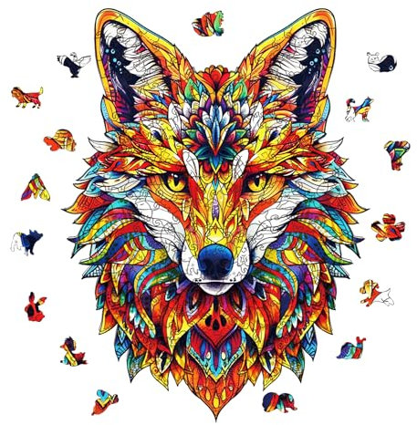 GLOBLELAND 200 Stück 35x21 cm Fuchs Holzpuzzle Für Erwachsene Für Erwachsene Einzigartige Geformte Holzpuzzle-Spiel Tier Bunte Puzzles aus Holz Für Weihnachtsgeburtstagsgeschenke