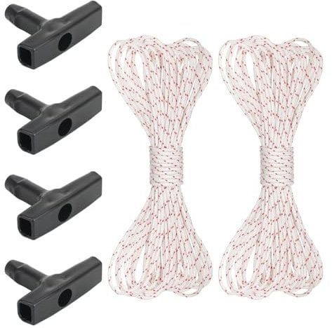 KAHOUI 30 Meters 4 mm Replacement Recoil Starter Rope Pull Cord and Starter Handle 4 Pieces, Suitable for Husqvarna STIHL Craftsman Chainsaw Lawn Mower Trimmer