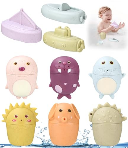 Toaren 9 Piezas Juguetes Baño Bebe,Silicona Juguetes Bañera Juguetes Bañera para Bebe Juguete de Baño Silicona Sin BPA Estimulación Sensorial para Piscina Baño Playa para Niños Pequeños 1 2 3 4 Años