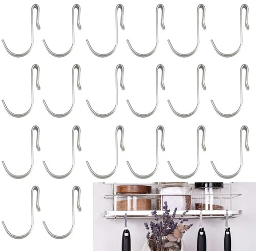 DabbOo 20 Stück S Haken Flach Edelstahl Förmige Haken für Drahtgitter zum Aufhängen von Spülbeckengittern Aufsteckhaken Hängender J-Schienenhaken Flacher Cliphaken für Küche, Schlafzimmer, Drahtregal