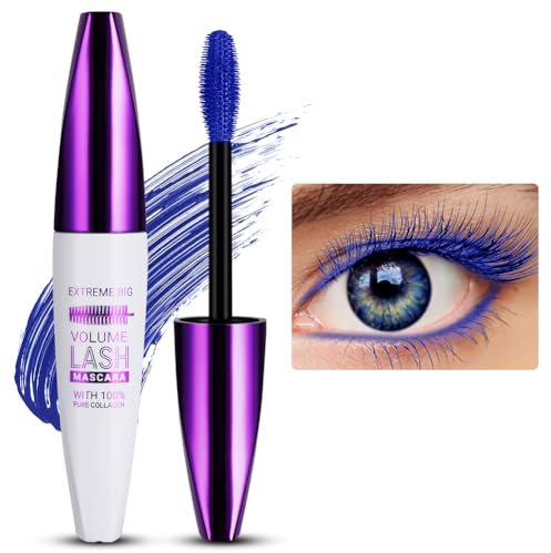 5D Silk Fiber Mascara Waterproof, Blaue Wimperntusche für Empfindliche Augen, Langlebige Volumizing Curling Verlängerung Make-Up für Weihnachten, Halloween, Partys, Hochzeiten