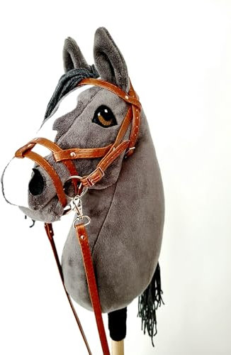 Hobby Horse Hobbypferd groß A3 (Pferd auf einem Stock) komplett mit Geschirr wie auf dem Foto (grau)