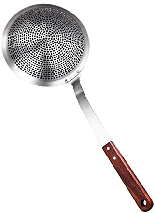 COLLBATH Praktischer Hot Pot Löffel Edelstahl Skimmer Filter Löffel Mesh Löffel Sieb Ölfilter Sieb Ergonomischer Holzgriff