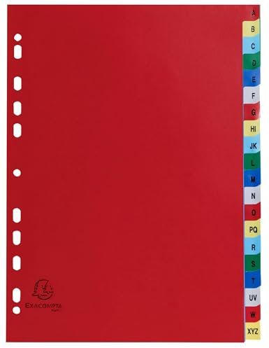 Exacompta - Réf. 94E - Carton de 20 Intercalaires en polypropylène avec 20 onglets imprimés alphabétiques de A à Z en couleur - Page d'indexation imrpimable - Format à classer A4 - 22,5 x 29,7cm