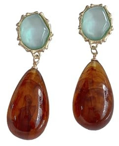 Vintage Amber Teardrop Dangle Earrings for Women Girls Hypoallergenic Lightweight Big Waterdrop Resin Statement Dangling Drop Stud Earrings Antique Holiday Birthday Theme Party Jewelry Gifts