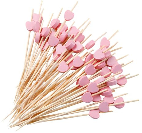 Pink Hearts Cocktail Sticks,100Pcs 12cm Wooden Toothpicks for Appetizers Skewers for Valentines Party Decoration,Sandwich Canape Food Fruits Sticks for Party Supplies, Drinks, Fruit, Cocktail Garnish