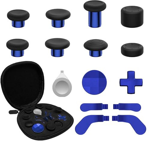 CHARM FOCUS 16-in-1 Metal Thumbsticks Replacement Kits for Xbox Elite Series 2 – Includes Magnetic Joysticks, Paddles, Silicone Caps, D-Pads, Adjustment Tool (Cobalt Blue)