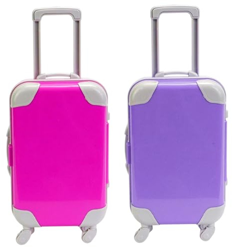 NASSMOSSE Koffer 2PCS Mini Koffer realistische Mini Koffer Party Favor Offenbares Mini -Gepäck mit ausziehbarer Zugstange und beweglicher Rad Mini Koffer für Puppen -Mädchen Geschenke, Stil 2
