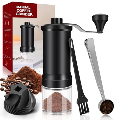 Hossom Moulin à Café Manuel, Broyeur Cafe Grain avec 30 Réglages Ajustables, Moulin Manuel Café Portable à Main, Broyeur en Céramique Réglable avec Manivelle pour Voyage, Camping, Bureau, Espresso