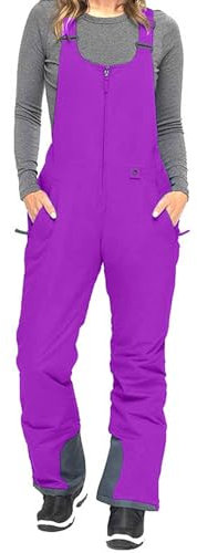 Salopette da sci da uomo, impermeabile, foderata in pile, isolante, antivento, traspirante, invernale, pantaloni da neve, con cinghie regolabili, Z1-Viola, XXXXL