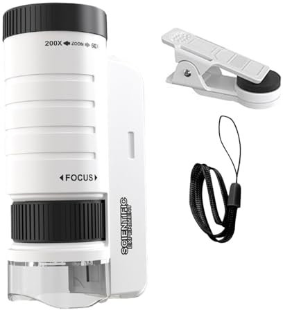 Kids Microscope Handheld, 60X 120X Magnification Portable Handheld Microscope, Educational Science Toy Phone Clip and Rope, Perfect for Kids’ Learning, Microscope for Science Exploration