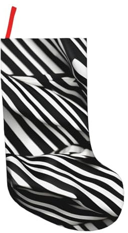 CHUNMINW Weihnachtsstrumpf, gestreift, mit kurzen Plüschmustern, 45,7 cm, Schwarz / Weiß