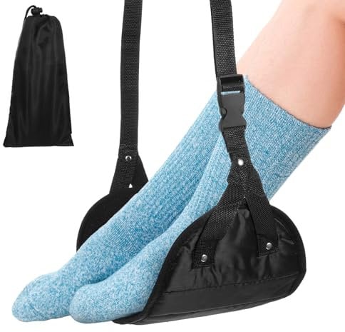 Ymapinc Repose-pieds pour voyage en avion, hamac réglable pour les longs vols (noir, éponge en nylon)