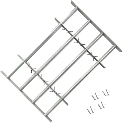 Vetnasa Grate per Finestre Regolabili 4 Barre Trasversali 700-1050 mm,Argento Materiali da Costruzione (7,49KG)