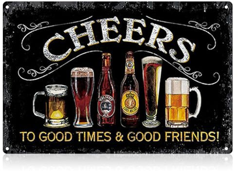 Bar Accessories for Home Pub, Outdoor Bar Decorations, Man Cave Wall Garden Shed Retro Club Cheers Art Decor, Metal Signs, Bar Sign, Cheers Plaque, Cheers to Good Time & Good (8x12inch)
