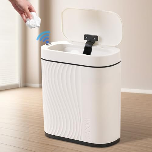 Peelanmall Poubelle de salle de bain, automatique, avec couvercle, étroite, avec capteur, 8 l, pour salle de bain, cuisine, salon, chambre à coucher (blanc)