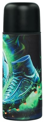 Baagl Trinkflasche Kinder Jungen – Isolierte Edelstahl Thermosflasche mit Schraubverschluss & Becherdeckel – Auslaufsichere Wasserflasche für Schule & Ausflüge, 550 ml (Fußball)